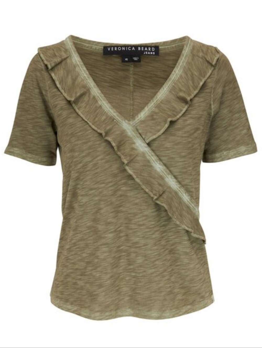VERONICA BEARD Dubois Light Army Green Ruffle Tee S.